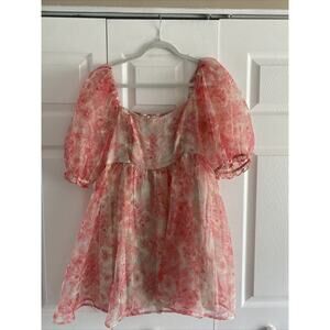 Audrey Parks Womens Medium Pink Floral Coquette Mini Babydoll Dress Ethereal